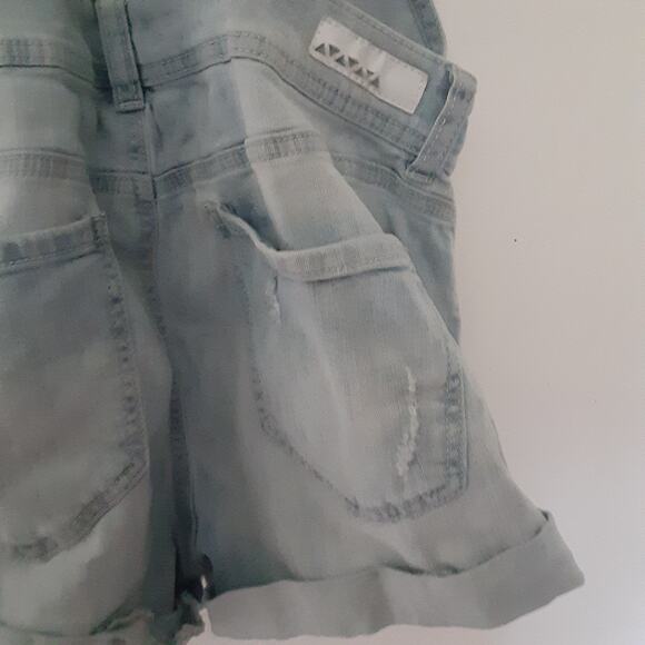 Dollhouse - Bib Overalls Womens Blue Cotton Blend Denim Distressed Short Size 9 - Picture 10 of 12
